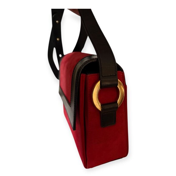 CELINE Frame Shoulder Bag | Red Suede & Black Leather - Picture 4 of 9